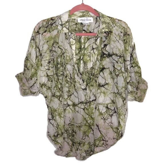 Revolve Fifteen Twenty Silk pajama style Sheer Natural Print Top Small - Picture 11 of 16